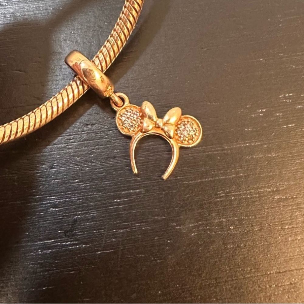 Pandora X Disney Minnie Mouse Ear Handband Rose Gold Park Charm
